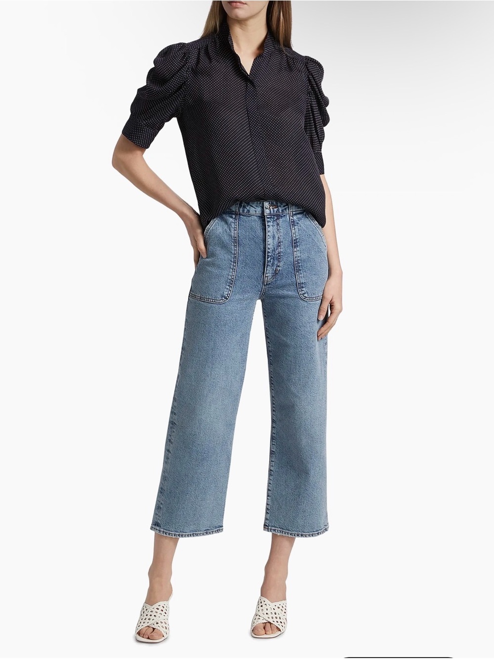 Frame The Modern Pocket Wide‎ Leg Jeans 29 Medium Wash Indigo Patch Pockets